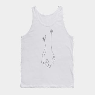 Minimalistic Linear Loving Hands with Flowers Tank Top